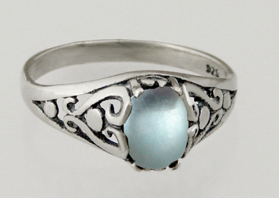 Sterling Silver Filigree Ring With Blue Topaz Size 6